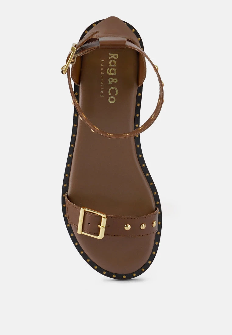 ROSEMARY Buckle Straps Tan Flat Sandals 8 ROSEMARY Buckle Straps Tan Flat Sandals - Image 6