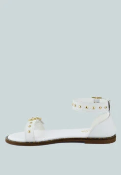ROSEMARY Buckle Straps White Flat Sandals -Velvettes Shoes Shop ROSEMARYBuckleStrapsWhiteFlatSandals RCSH4094 White 5