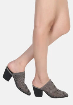 SIA Stacked Heel Laser-Cut Mules -Velvettes Shoes Shop SIAStackedHeelLaser CutMules RCSH1873 Grey 17