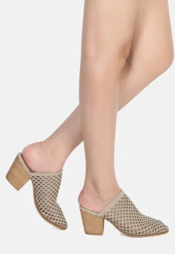 SIA Stacked Heel Laser-Cut Mules In Nude -Velvettes Shoes Shop SIAStackedHeelLaser CutMulesinNude RCSH1873 Nude 17