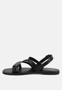 SLOANA Black Strappy Flat Sandals -Velvettes Shoes Shop SLOANABlackStrappyFlatSandals RCSH4075 BLACK 5