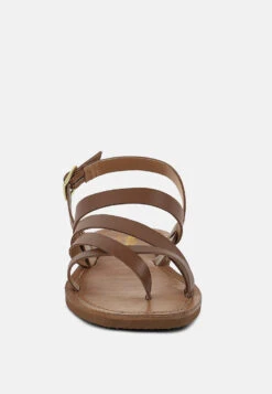 SLOANA Tan Strappy Flat Sandals -Velvettes Shoes Shop SLOANATanStrappyFlatSandals RCSH4075 TAN 7