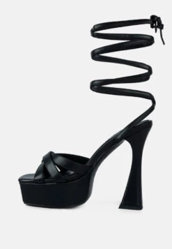 SPLITSOUL Black Lace Up High Platform Sandal -Velvettes Shoes Shop SPLITSOULBlackLaceUpHighBlockSandal RCSH3035 Black 4