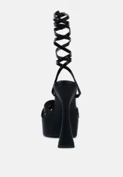 SPLITSOUL Black Lace Up High Platform Sandal -Velvettes Shoes Shop SPLITSOULBlackLaceUpHighBlockSandal RCSH3035 Black 6