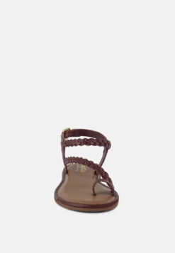 STALLONE Burgundy Braided Flat Sandals -Velvettes Shoes Shop STALLONERedBraidedFlatSandals RCSH4096 RED 3