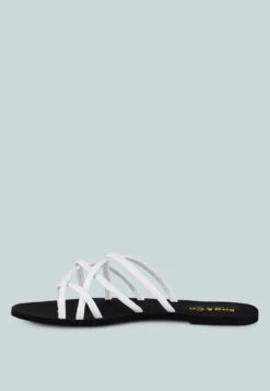 SWEETIN White Strappy Flat Slip On Sandals -Velvettes Shoes Shop SWEETINWhiteStrappyFlatSlipOnSandals RCSH4080 WHITE 2