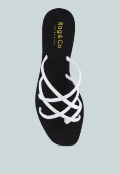 SWEETIN White Strappy Flat Slip On Sandals -Velvettes Shoes Shop SWEETINWhiteStrappyFlatSlipOnSandals RCSH4080 WHITE 7