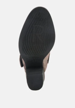 TARRAH Grey Stacked Heel Mules With Adjustable Buckle -Velvettes Shoes Shop TARRAHGreyStackedHeelMuleswithAdjustableBuckle RCSH1863 Grey 6