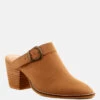TARRAH Tan Stacked Heel Mules With Adjustable Buckle -Velvettes Shoes Shop TARRAHTanStackedHeelMuleswithAdjustableBuckle RCSH1863 Tan 6