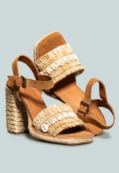 WILLIS Tan Cowrie Raffia Handmade Block Sandal -Velvettes Shoes Shop WILLISTanCowrieRaffiaHandmadeBlockSandal RCSH2397 NaturalTan 5