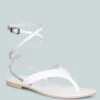 WRAP-UP Tie Around White Flat Sandals -Velvettes Shoes Shop WRAPUPTieUpThongLeatherFlatsinWhite RCSH2861 1