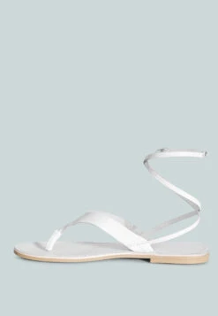 WRAP-UP Tie Around White Flat Sandals -Velvettes Shoes Shop WRAPUPTieUpThongLeatherFlatsinWhite RCSH2861 6