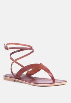 WRAP-UP Tie Around Tan Flat Sandals