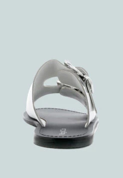 KELLY White Flat Sandal With Buckle Straps -Velvettes Shoes Shop WhiteLeatherFlatSandalwithBuckleStraps RCSH1854 3