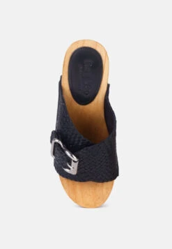 YORUBA Braided Black Leather Buckled Slide Clogs -Velvettes Shoes Shop YORUBABraidedBlackLeatherBuckledSlideClogs RCSH2862 Black 7