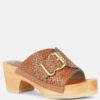 YORUBA Braided Tan Leather Buckled Slide Clogs -Velvettes Shoes Shop YORUBABraidedTanLeatherBuckledSlideClogs RCSH2862 Tan 2