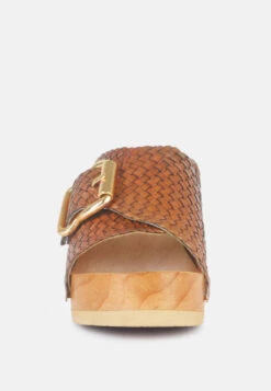 YORUBA Braided Tan Leather Buckled Slide Clogs -Velvettes Shoes Shop YORUBABraidedTanLeatherBuckledSlideClogs RCSH2862 Tan 3