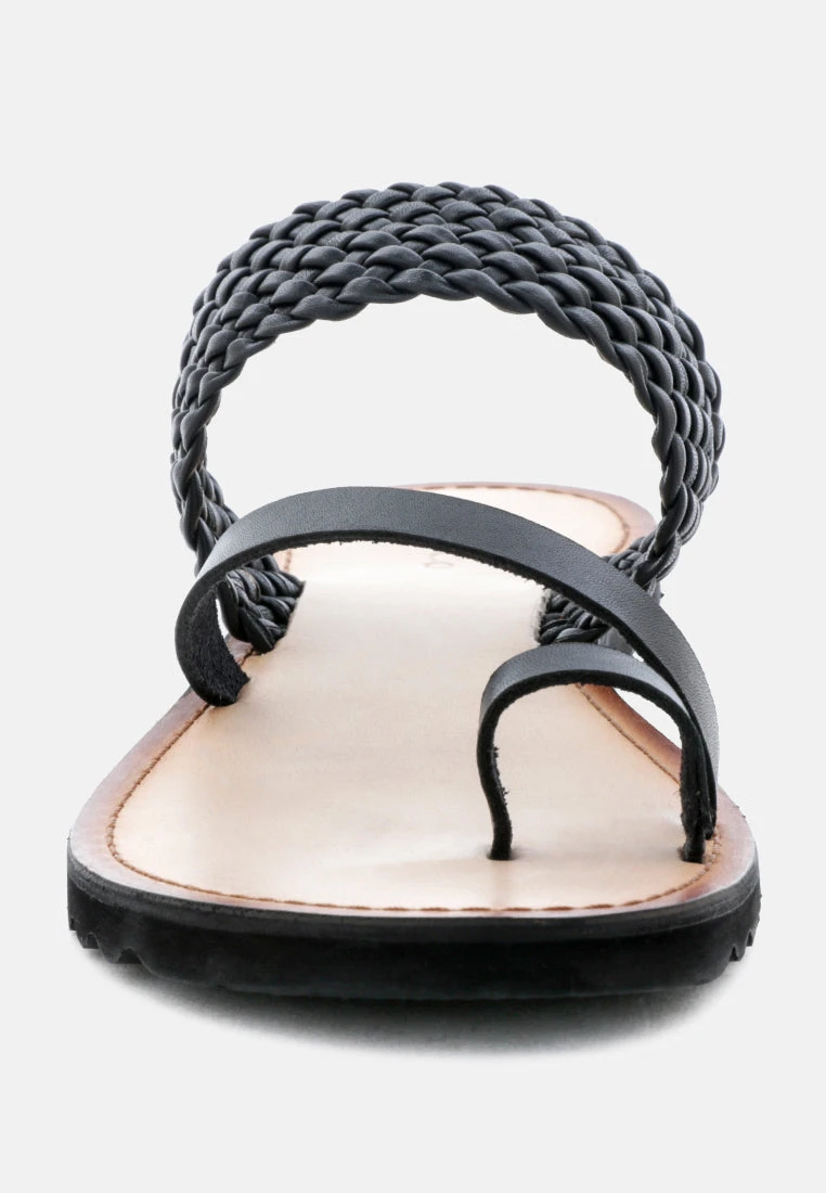 ZINA Black Braided Leather Flat Sandal 5 ZINA Black Braided Leather Flat Sandal - Image 3