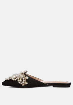 ASTRE Pearl Embellished Shimmer Mules In Black -Velvettes Shoes Shop astrepearlembellishedshimmermules RCSH3110 black 5