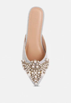 ASTRE Pearl Embellished Shimmer Mules In Silver -Velvettes Shoes Shop astrepearlembellishedshimmermules RCSH3110 silver 5