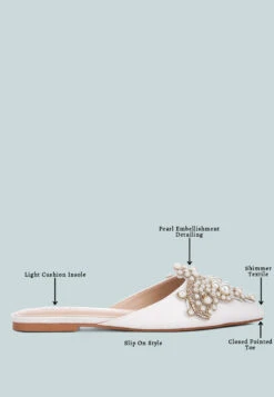 ASTRE Pearl Embellished Shimmer Mules In White -Velvettes Shoes Shop astrepearlembellishedshimmermules RCSH3110 white 1