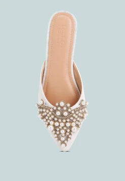 ASTRE Pearl Embellished Shimmer Mules In White -Velvettes Shoes Shop astrepearlembellishedshimmermules RCSH3110 white 3
