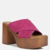 MATRIX Criss Cross Strap Block Heel Sandals In Fuchsia
