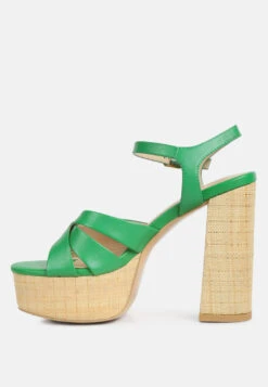 De-vil Crisscross Straps Block Heel Sandals In Green -Velvettes Shoes Shop devilcrisscrossstrapsslimblockheelsandalsinGreen RCSH4214 Green 1