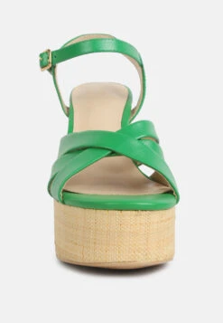 De-vil Crisscross Straps Block Heel Sandals In Green -Velvettes Shoes Shop devilcrisscrossstrapsslimblockheelsandalsinGreen RCSH4214 Green 4
