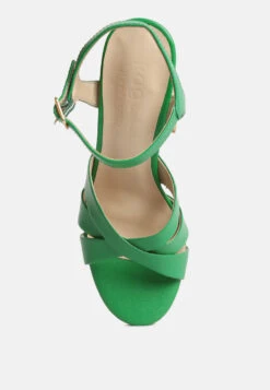 De-vil Crisscross Straps Block Heel Sandals In Green -Velvettes Shoes Shop devilcrisscrossstrapsslimblockheelsandalsinGreen RCSH4214 Green 6