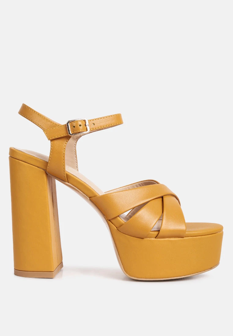 De-vil Crisscross Straps Block Heel Sandals In Tan 4 De-vil Crisscross Straps Block Heel Sandals In Tan - Image 2