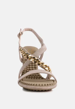 DOMEDA Latte Metal Chain Embellished Sandals -Velvettes Shoes Shop domedametalchainmidheelsandal RCSH3145 latte 3