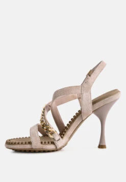 DOMEDA Latte Metal Chain Embellished Sandals -Velvettes Shoes Shop domedametalchainmidheelsandal RCSH3145 latte 4