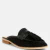EDMANDA Tassle Detail Leather Mules In Black