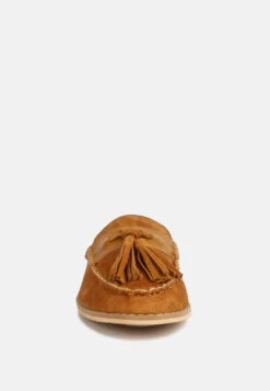 EDMANDA Tassle Detail Leather Mules In Light Tan -Velvettes Shoes Shop edmandatassledetailleathermules RCSH4128 light tan 4