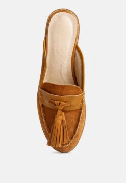 EDMANDA Tassle Detail Leather Mules In Light Tan -Velvettes Shoes Shop edmandatassledetailleathermules RCSH4128 light tan 8