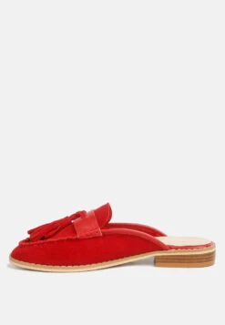 EDMANDA Tassle Detail Leather Mules In Red -Velvettes Shoes Shop edmandatassledetailleathermules RCSH4128 red 5