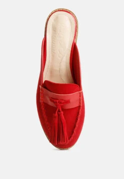 EDMANDA Tassle Detail Leather Mules In Red -Velvettes Shoes Shop edmandatassledetailleathermules RCSH4128 red 8