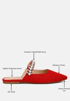 GEODE Pearl Embellished Slip On Mules In Red -Velvettes Shoes Shop geodepearlembellishedsliponmules RCSH3111 red 1