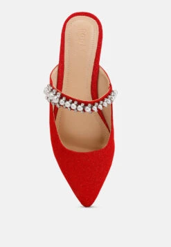 GEODE Pearl Embellished Slip On Mules In Red -Velvettes Shoes Shop geodepearlembellishedsliponmules RCSH3111 red 2