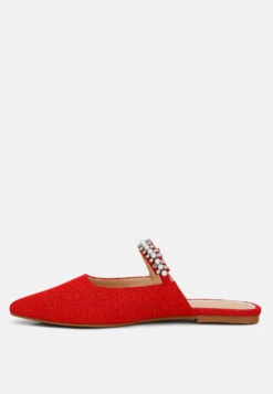 GEODE Pearl Embellished Slip On Mules In Red -Velvettes Shoes Shop geodepearlembellishedsliponmules RCSH3111 red 5