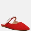 GEODE Pearl Embellished Slip On Mules In Red -Velvettes Shoes Shop geodepearlembellishedsliponmules RCSH3111 red 6