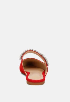 GEODE Pearl Embellished Slip On Mules In Red -Velvettes Shoes Shop geodepearlembellishedsliponmules RCSH3111 red 9