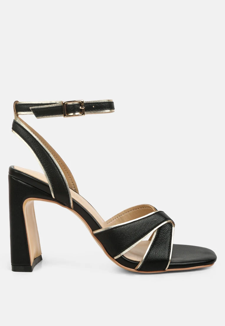Heeri Black Metallic Lined Slim Block Heel Sandals 4 Heeri Black Metallic Lined Slim Block Heel Sandals - Image 2
