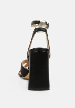 Heeri Black Metallic Lined Slim Block Heel Sandals 13 Heeri Black Metallic Lined Slim Block Heel Sandals -Velvettes Shoes Shop heerimetalliclinedslimblockheelsandalsRCSH4172Black Gold 6