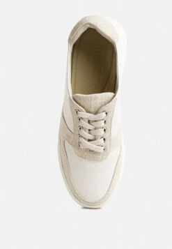 KJAER Dual Tone Leather Sneakers In Off White -Velvettes Shoes Shop kjaerdualtoneleathersneakers RCSH4204 Beige 10