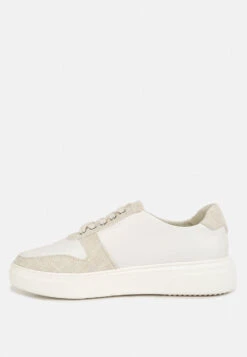 KJAER Dual Tone Leather Sneakers In Off White -Velvettes Shoes Shop kjaerdualtoneleathersneakers RCSH4204 Beige 6