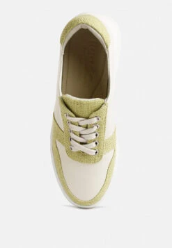 KJAER Dual Tone Leather Sneakers In Green -Velvettes Shoes Shop kjaerdualtoneleathersneakers RCSH4204 Green 3