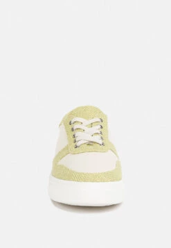 KJAER Dual Tone Leather Sneakers In Green -Velvettes Shoes Shop kjaerdualtoneleathersneakers RCSH4204 Green 9