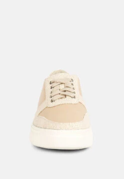 KJAER Dual Tone Leather Sneakers In Beige -Velvettes Shoes Shop kjaerdualtoneleathersneakers RCSH4204 Off White 5